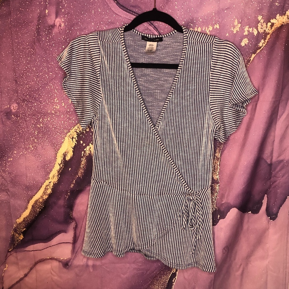 Blue and white pinstripe blouse